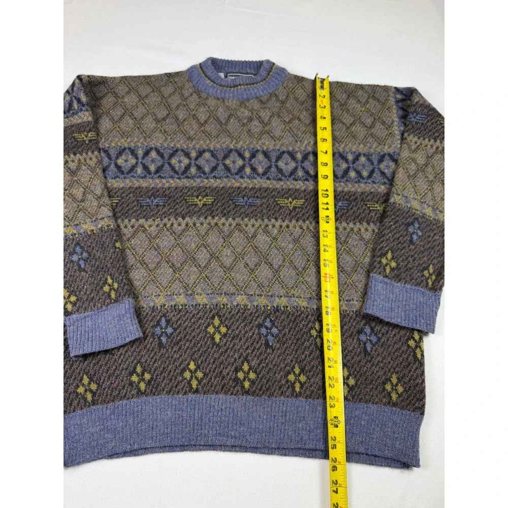 Peter England Vintage Wool Blend Sweater Grandpa Isle Italy Geometric Knit Men L